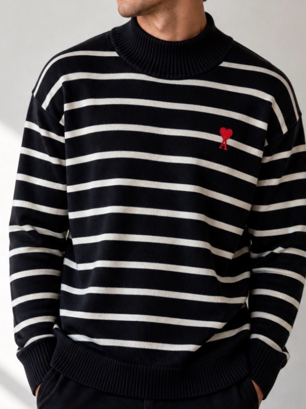 AMI Alexandre Mattiussi Striped 100% extrafine merino wool long sleeve